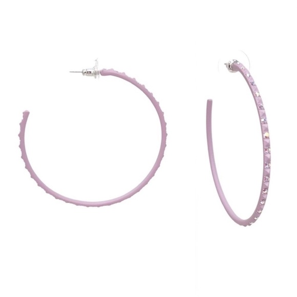 Kendra Scott Val Hoop Earrings Lilac Matte Iridescent Crystal Lavender New NWT - Picture 2 of 6